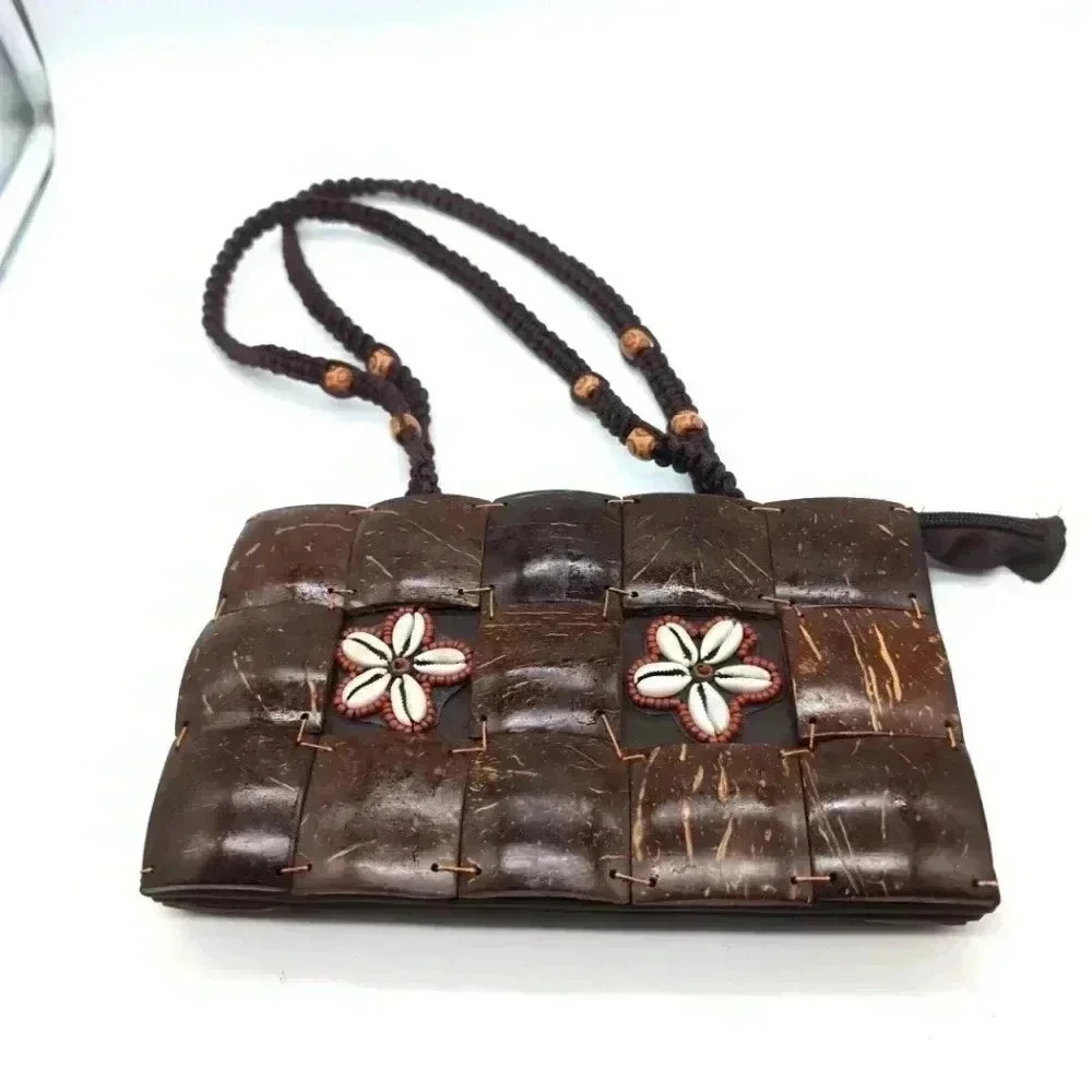 Coco Coconut Shell purse with cowrie shell flowers